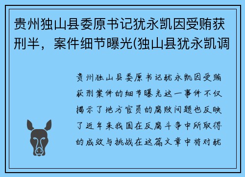 贵州独山县委原书记犹永凯因受贿获刑半，案件细节曝光(独山县犹永凯调到哪里了)